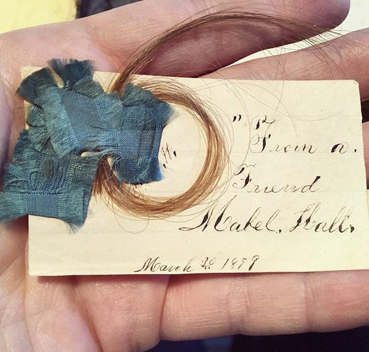 Image of a Victorian-era bookmark with human hair